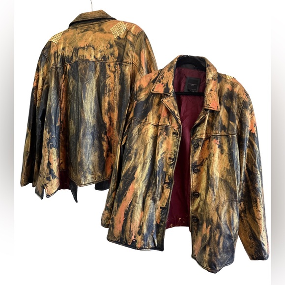Custom art to wear 90s metallic painted  Multicolor calfskin leather Jacket plus - Picture 1 of 9